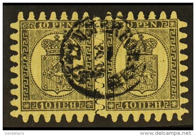 1871 10p Black/yellow, Wove Paper, Type III Serpentine Roulette, SG 60, Fine Cds Used Intact Pair (1 Pair) For... - Other & Unclassified