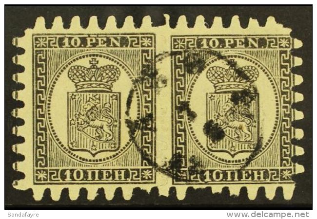 1871 10p Black/buff, Wove Paper, Type III Serpentine Roulette, SG 59, Fine Cds Used Intact Pair, Right Hand Stamp... - Other & Unclassified