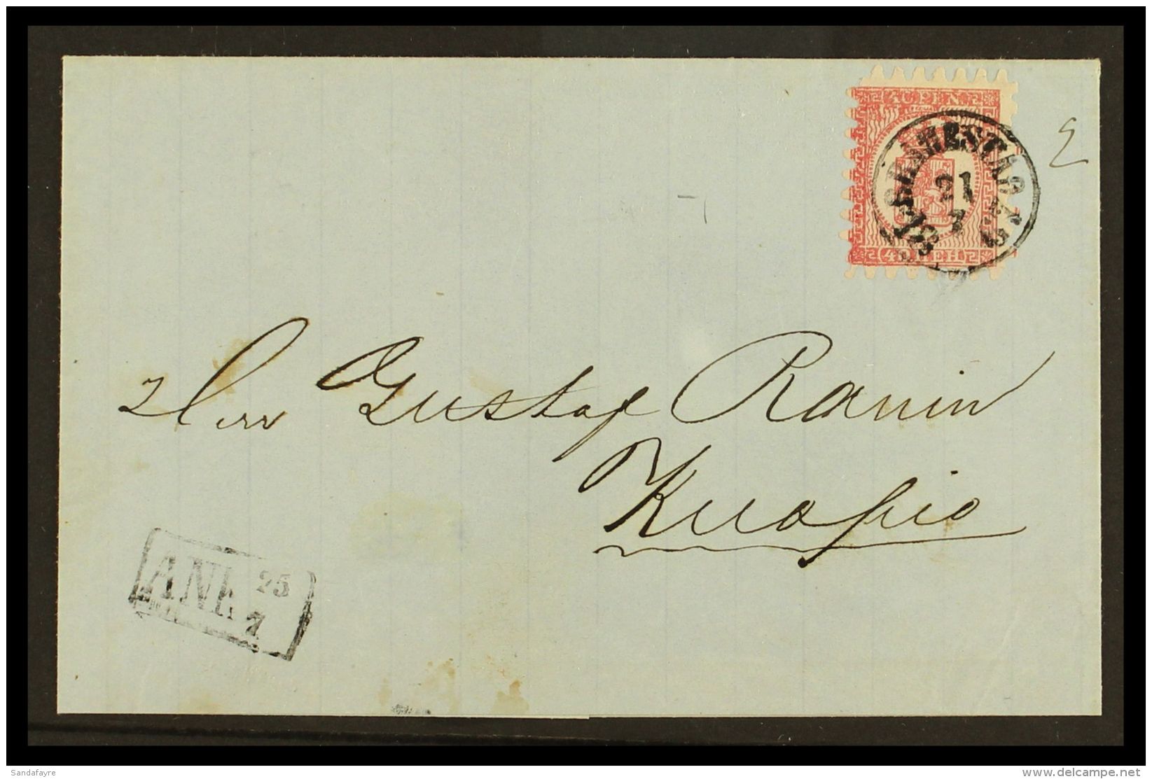 1867 (21st July) E/L To Kuapio Bearing 40p Rose/pale Rose, Type II Serpentine Roulette, SG 41 Tied By Neat Upright... - Other & Unclassified
