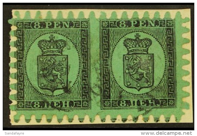 1866-67 8p Black/blue Green, Type III Serpentine Roulette, SG 46, Scarce Intact Cds Used Pair On Piece (1 Pair)... - Other & Unclassified