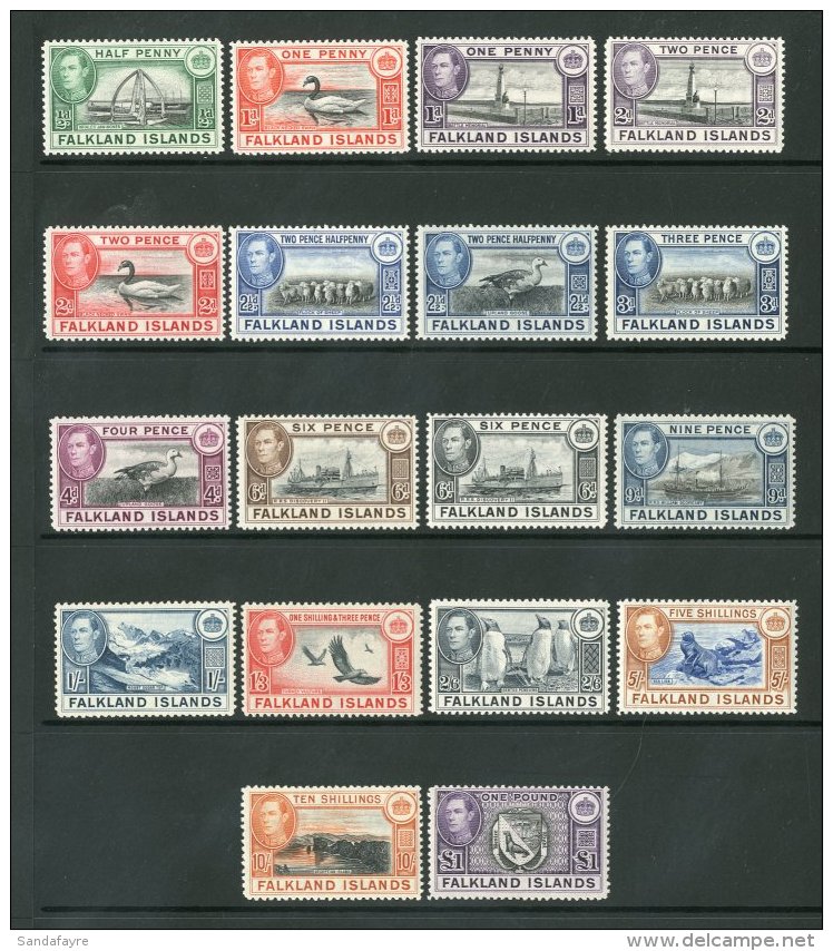 1938-50 KGVI Definitives Complete Set, SG 146/63, Fine Fresh Never Hinged Mint. Scarce Thus! (18 Stamps) For More... - Falkland