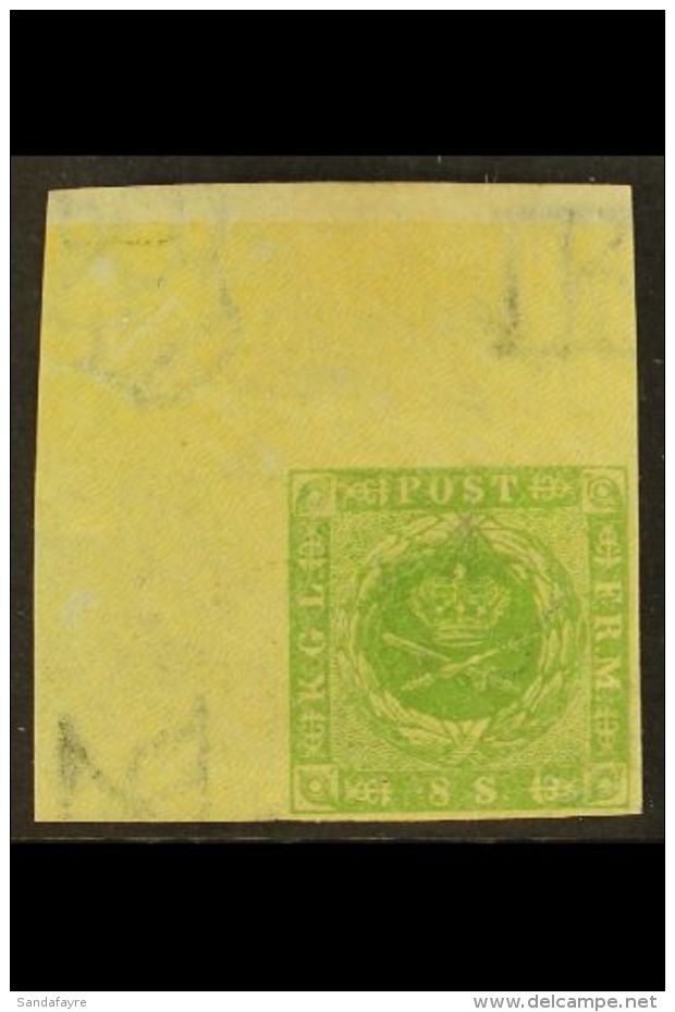 1854-57 8s Yellow-green Dotted Spandrels (SG 12, Michel 5, Facit 5a), Mint Upper Left CORNER EXAMPLE, Four Good To... - Other & Unclassified