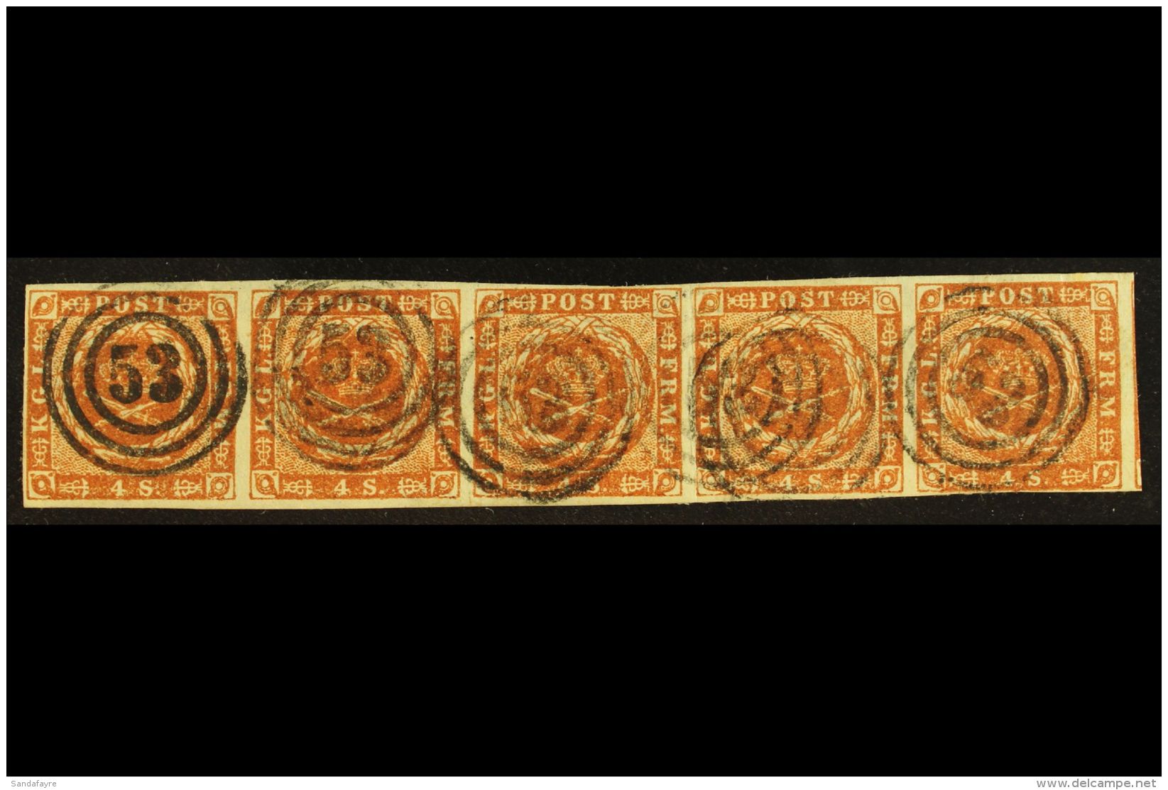 1854-57 4s Orange-brown Type I Dotted Spandrels (SG 9a, Michel 4, Facit 4a), Very Fine Used Horizontal STRIP Of 5... - Other & Unclassified