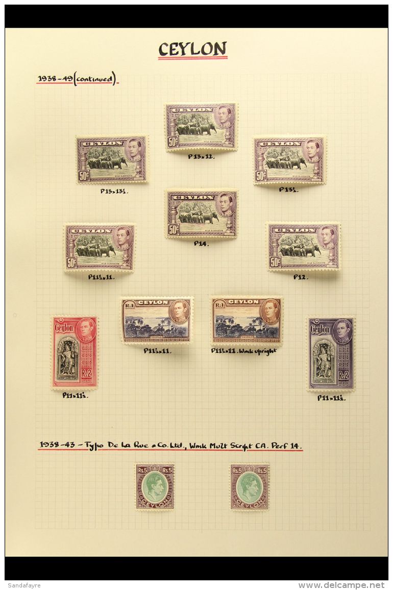 1937-52 SUPERB MINT COLLECTION WITH ADDITIONAL DEFINITIVE SHADES AND PERFS A Beautifully Written Up Collection On... - Ceylon (...-1947)