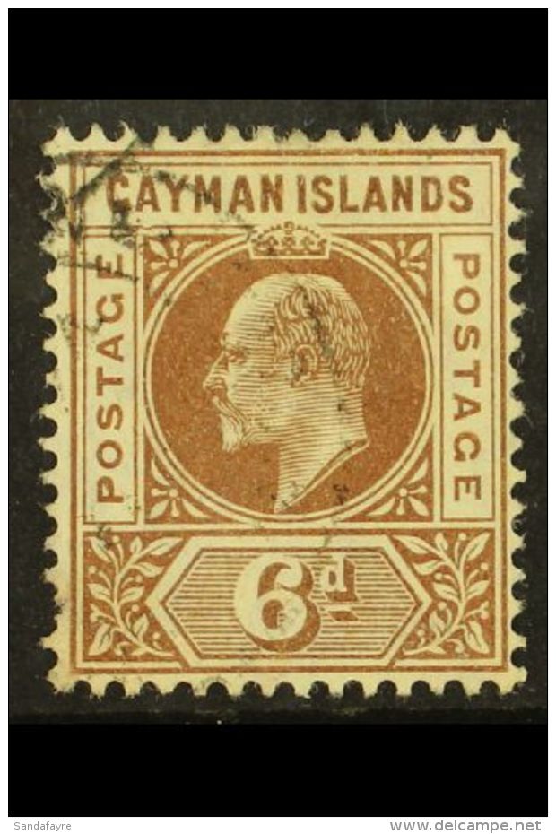 1905 (watermark Mult Crown CA) 6d Brown With DENTED FRAME Variety, SG 11a, Fine Used, Short Perf At Lower Left.... - Cayman Islands