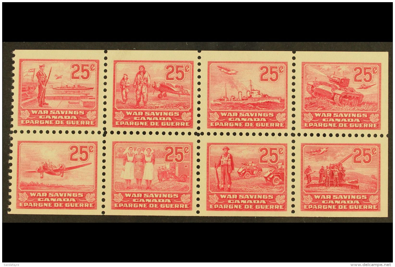 WAR TAX SAVINGS 1940-41 25c Carmine Se-tenant PANE Of 8 (no Tab), Fine Mint (most Stamps Are Never Hinged), Fresh.... - Other & Unclassified