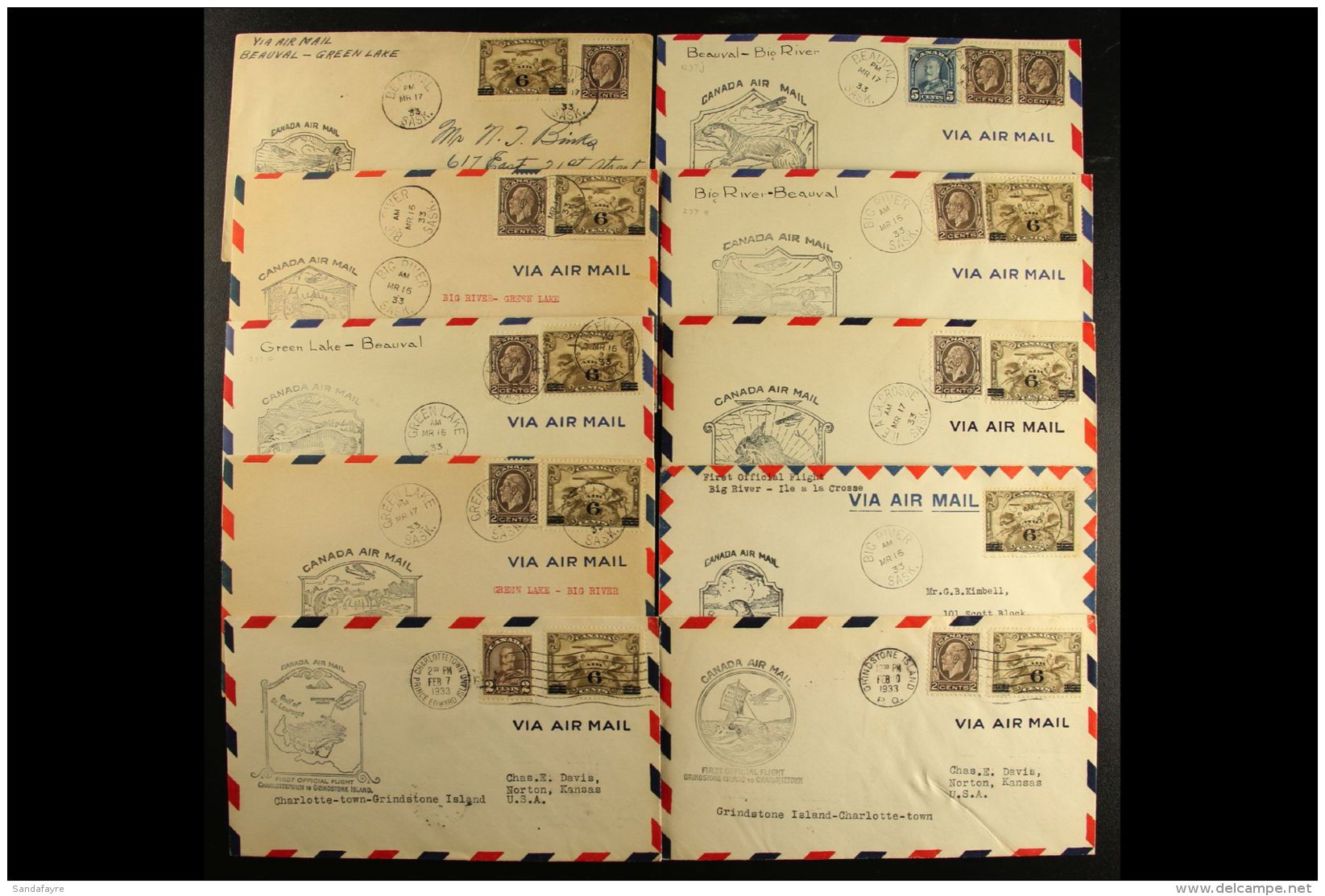 SPECIAL FLIGHTS COVERS 1933 All Different Collection Of Cacheted Covers, Inc Beauval-Green Lake, Ile A La... - Other & Unclassified