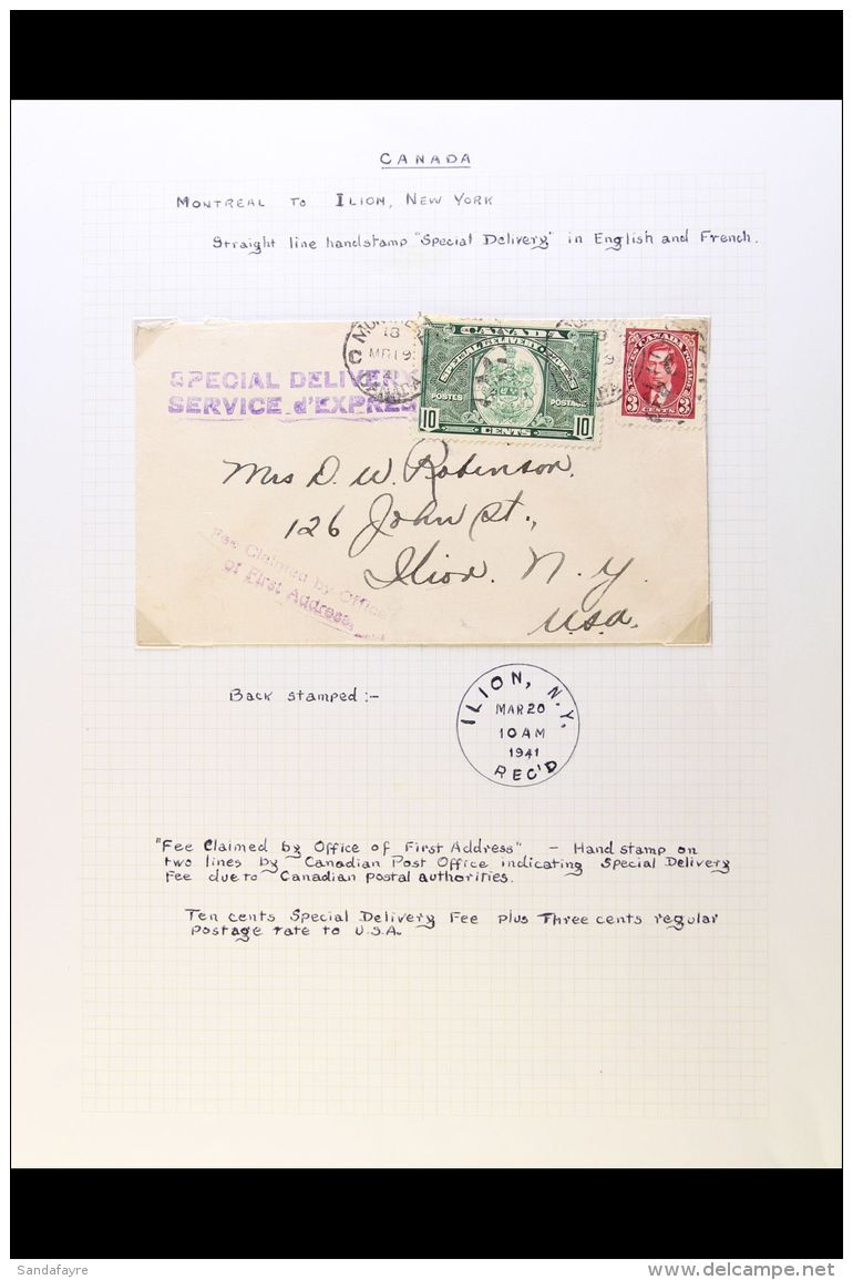 SPECIAL DELIVERY COVERS Includes 1941 Cover From Montreal To New York Bearing 1939 10c (SG S9) Plus KGVI 3c, With... - Other & Unclassified