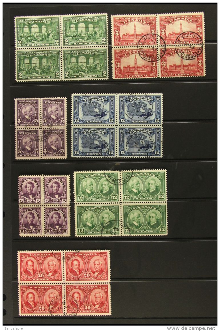 1927 Anniversary Of Confederation Commemorative 2c To 12c And Historical Set SG 267/273, In Finely Used Blocks Of... - Other & Unclassified