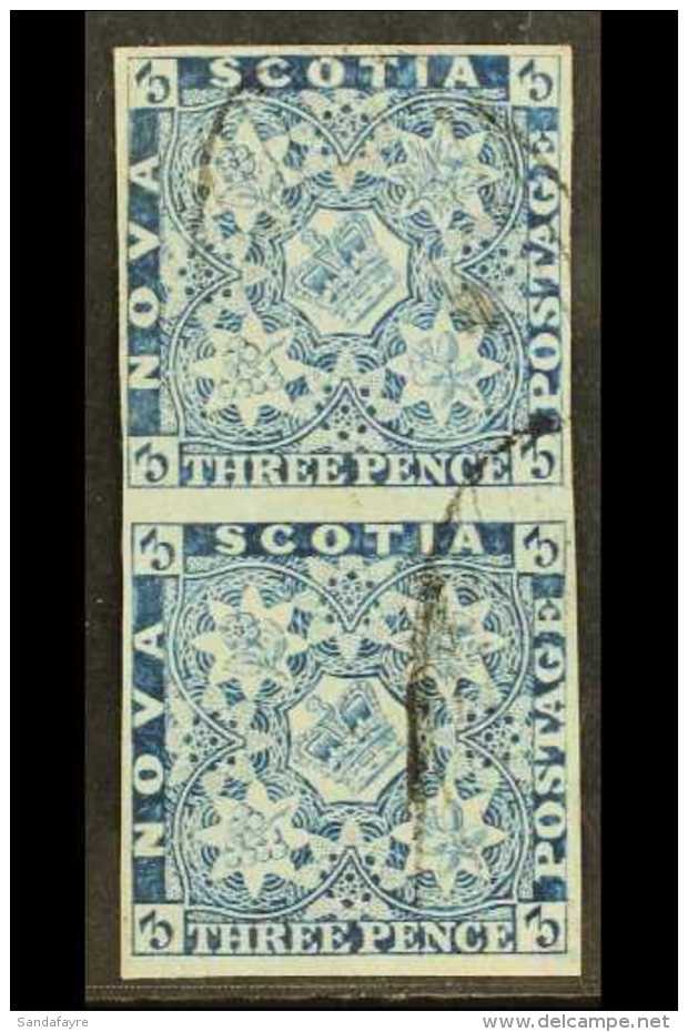 1851-60 3d Pale Blue Imperf, SG 4, Used VERTICAL PAIR With 4 Good Margins &amp; Light Strikes Of Barred Oval... - Other & Unclassified