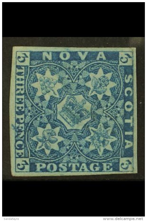 1851-60 3d Deep Blue On Blued Paper, SG 2 (Unitrade 3), Very Fine Lightly Hinged Mint, Large Part OG With 4 Good... - Other & Unclassified