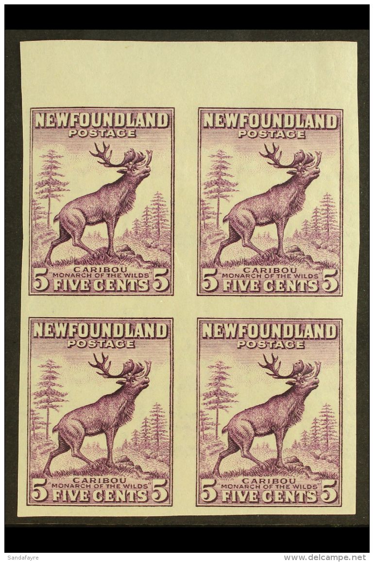 1932 5c Violet Caribou Die II IMPERF BLOCK OF FOUR, SG 225ca, Never Hinged Mint, A Bit Wrinkled. For More Images,... - Altri & Non Classificati
