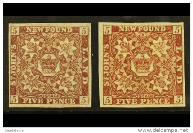 1862-64 5d Chocolate- Brown &amp; 5d Red- Brown, SG 19/19a, Each Very Fine Lightly Hinged Mint With 4 Neat Margins... - Other & Unclassified