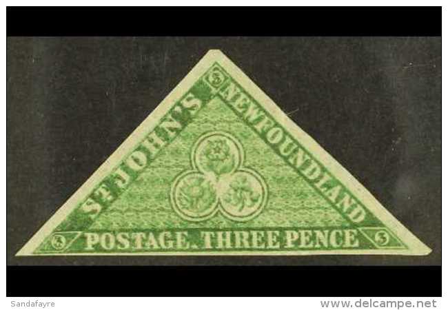 1857-64 3d Yellowish Green, On Thick Paper With Mesh, SG 3, Mint, Creased, Three Clear Margins, Cat.&pound;1800.... - Altri & Non Classificati