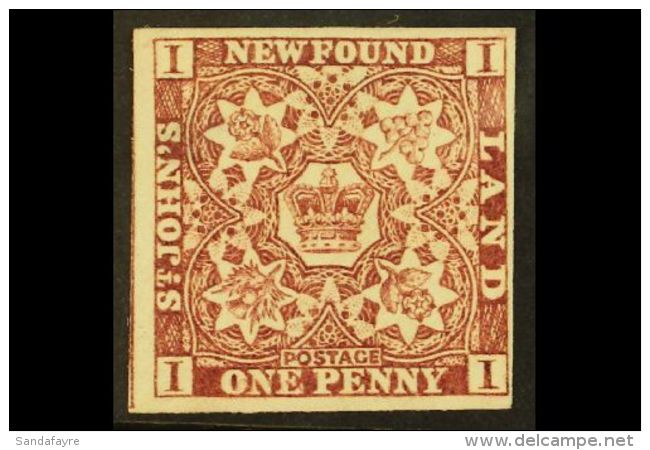 1857-64 1d Brown- Purple, SG 1, Very Fine Mint With 4 Margins Showing Portion Of Adjoining Stamp At Left. Fresh... - Other & Unclassified