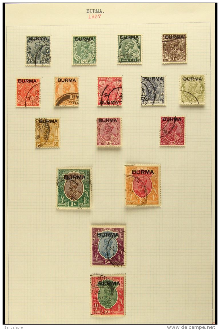 1937-1947 FINE USED COLLECTION On Leaves, Inc 1937 Opts Set To 10r, 1938-40 Set To 5r (x2), 1940 1a On 2a6p On... - Burma (...-1947)