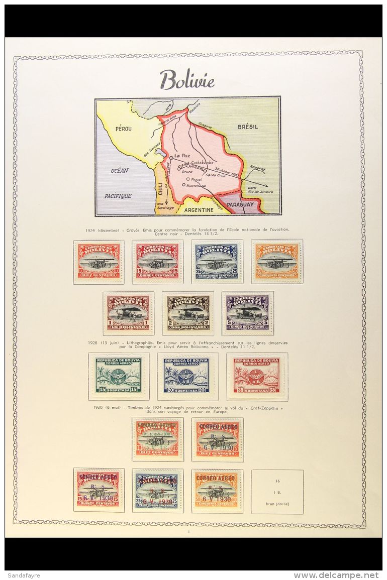 AIR POST ISSUES 1924-1947 COMPREHENSIVE FINE MINT COLLECTION On Pages, All Different, Inc 1924 Set, 1930 5c On... - Bolivia