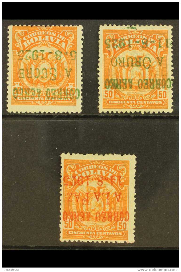 1925 FIRST FLIGHTS SPECIAL OVERPRINTED STAMPS WITH INVERTED OVERPRINTS. Complete Set Of Air "Correo Aero A Sucre",... - Bolivia