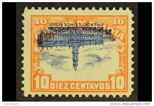 1916-17 10c Orange &amp; Blue Parliament With Stop CENTRE INVERTED Variety (Scott 116c, SG 147b), Very Fine Mint,... - Bolivia