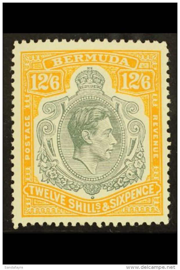 1950 12s 6d Grey And Pale Orange, Perf 13, (showing Flaw 7b, Panel Cut Out), Very Fine Never Hinged Mint.  For... - Bermuda