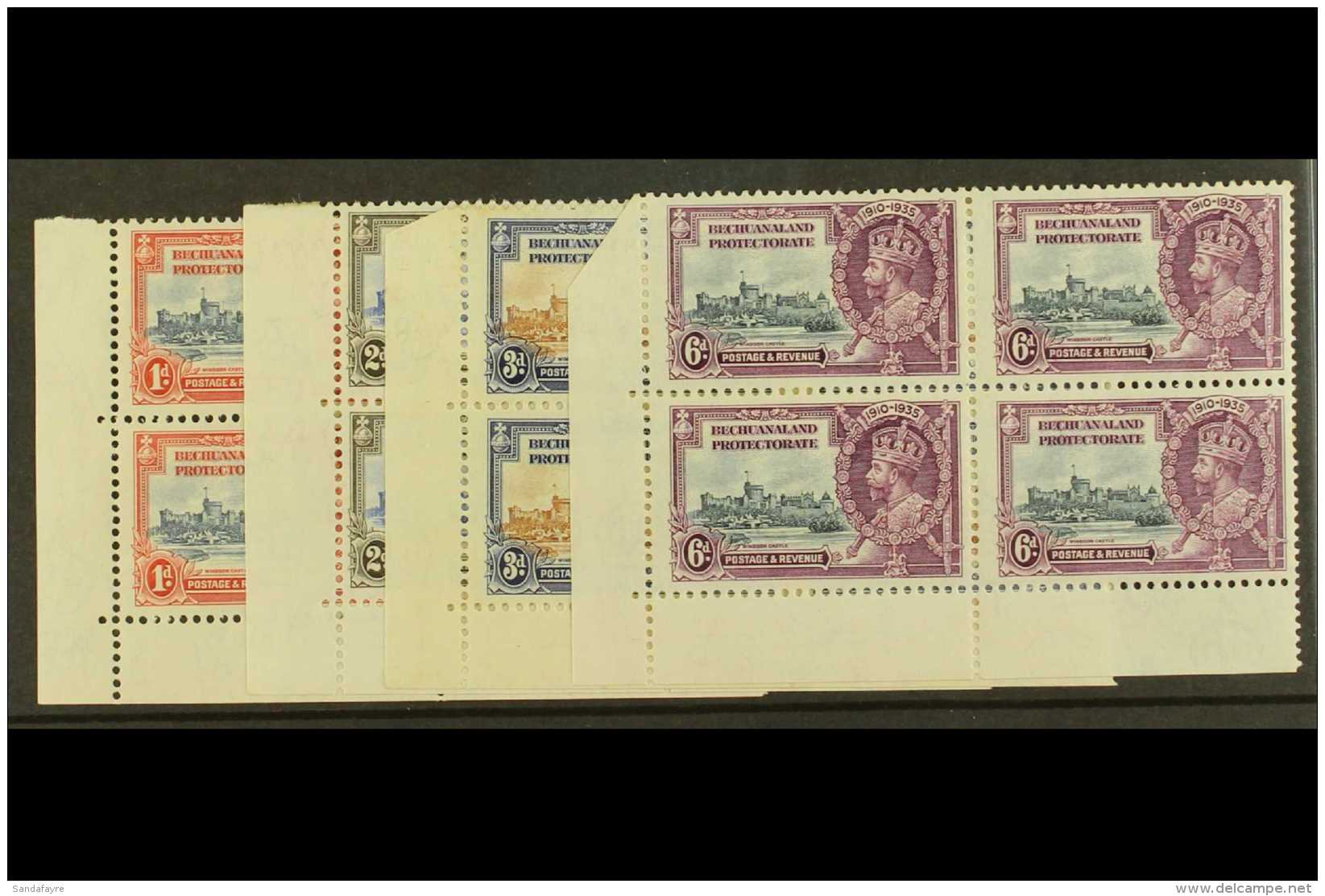 1935 Silver Jubilee Set Complete In Lower Left Corner Blocks Of 4, Each With One Value Showing The Variety "Extra... - Other & Unclassified