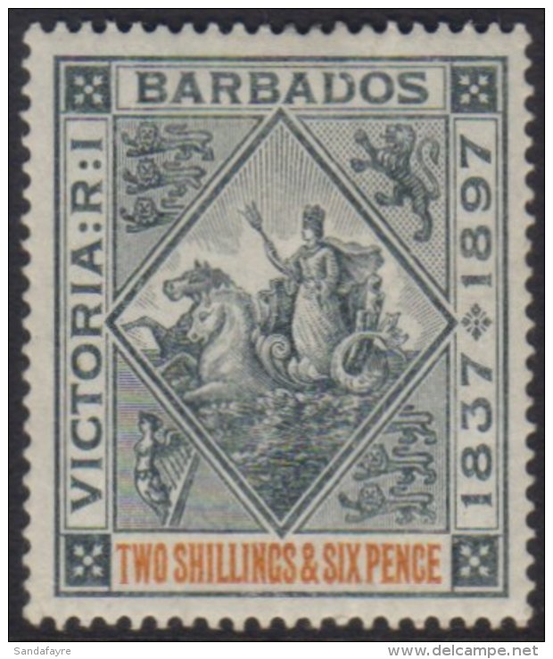 1897 2s6d Blue-black And Orange On White Paper, SG 124, Very Fine Mint. For More Images, Please Visit... - Barbados (...-1966)