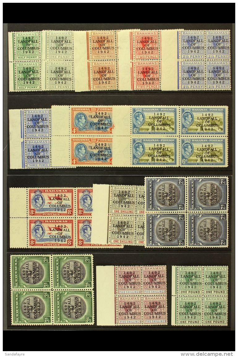 1942 "Landfall Of Columbus" Overprints Complete Set, SG 162/75a, Superb Mint BLOCKS Of 4 (at Least Three Stamps In... - Other & Unclassified