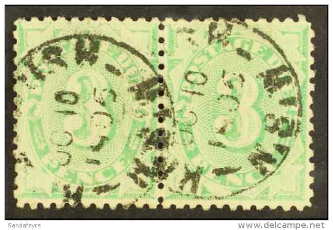 POSTAGE DUES 1902-04 3d Emerald Green, SG D37, Fine Cds Used Horizontal PAIR, Fresh &amp; Scarce. (2 Stamps) For... - Other & Unclassified