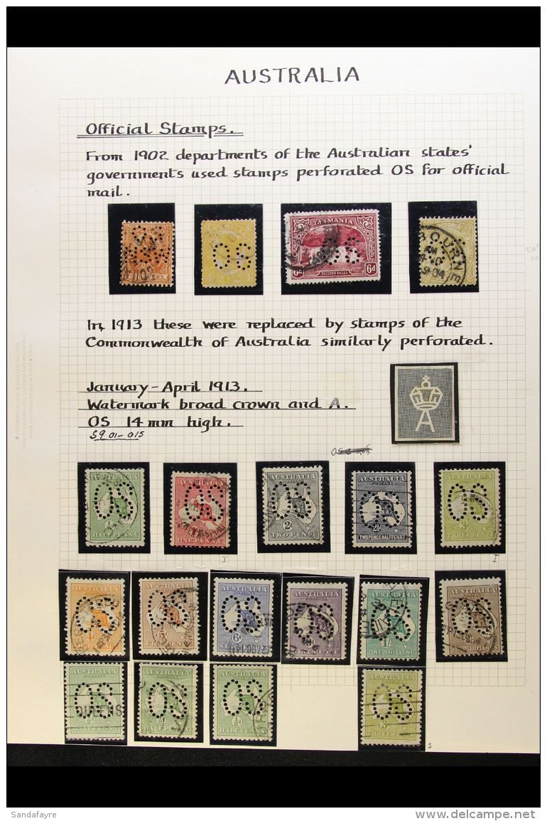 OFFICIALS 1913-1933 USED COLLECTION With Shades &amp; Varieties In Hingeless Mounts On Leaves, Inc 1913 Roos Set... - Other & Unclassified