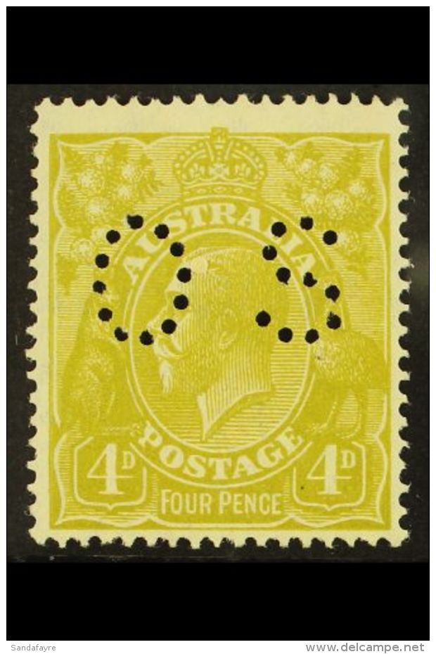 OFFICIAL 1926-30 4d Yellow- Olive Perf 14, Punctured "OS", SG O94, Never Hinged Mint. Very Scarce. For More... - Altri & Non Classificati