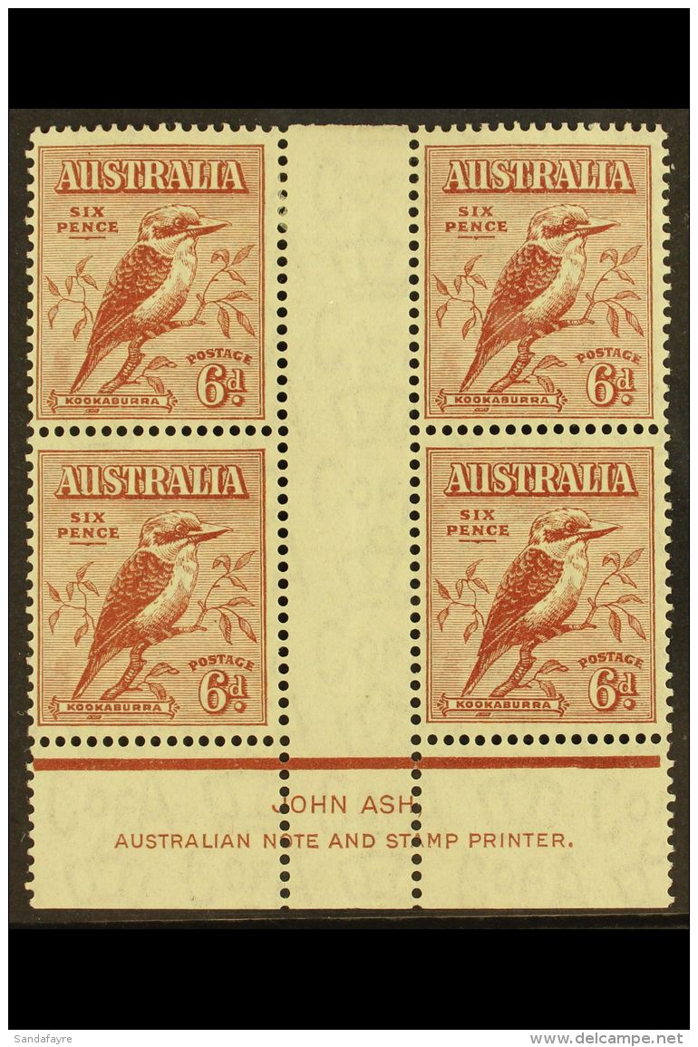 1932 6d Red Brown Kookaburra, SG 146, NHM Gutter Block Of 4 With John Ash Imprint. For More Images, Please Visit... - Other & Unclassified