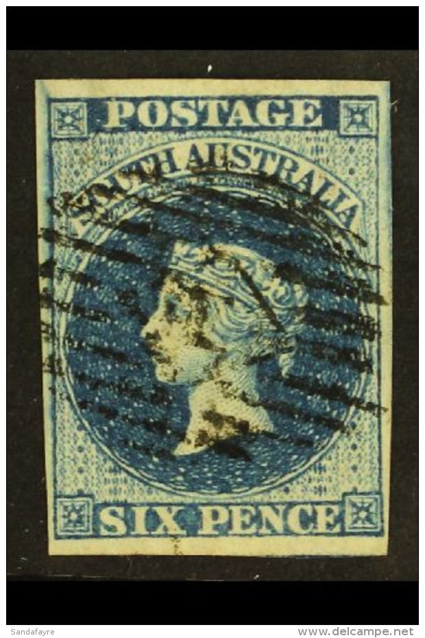 SOUTH AUSTRALIA 1855 6d Deep Blue, Wmk Large Star, Imperf, SG 3, Fine Used, Four Margins. For More Images, Please... - Altri & Non Classificati