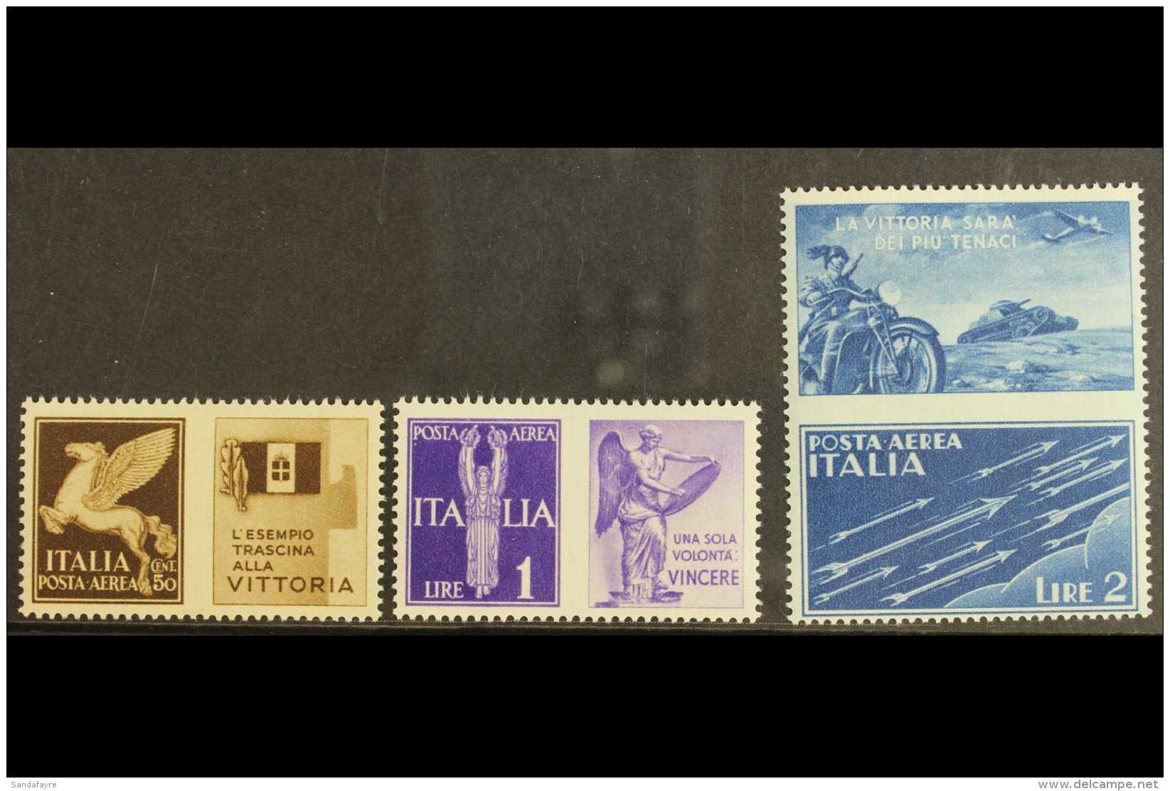 WWII - ITALY WAR PROPAGANDA STAMPS - 1942 Unissued Airmail Set With Se-tenant Propaganda Labels, Sass S1601,... - Non Classificati