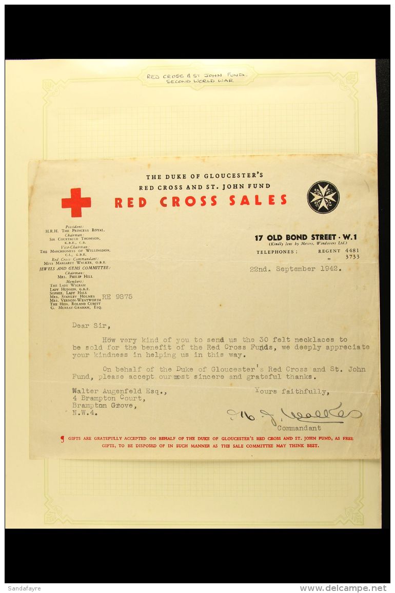 WORLD WAR TWO CORRESPONDENCE With Much On The Red Cross Theme, An Assembly Of 1941-44 Printed Documents... - Unclassified