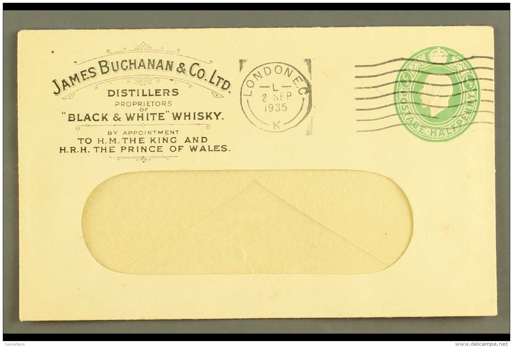 WHISKY 1935 Fine KGV &frac12;d Stationery Envelope With "James Buchanan &amp; Co. Ltd." Advert, Distillers "By... - Unclassified