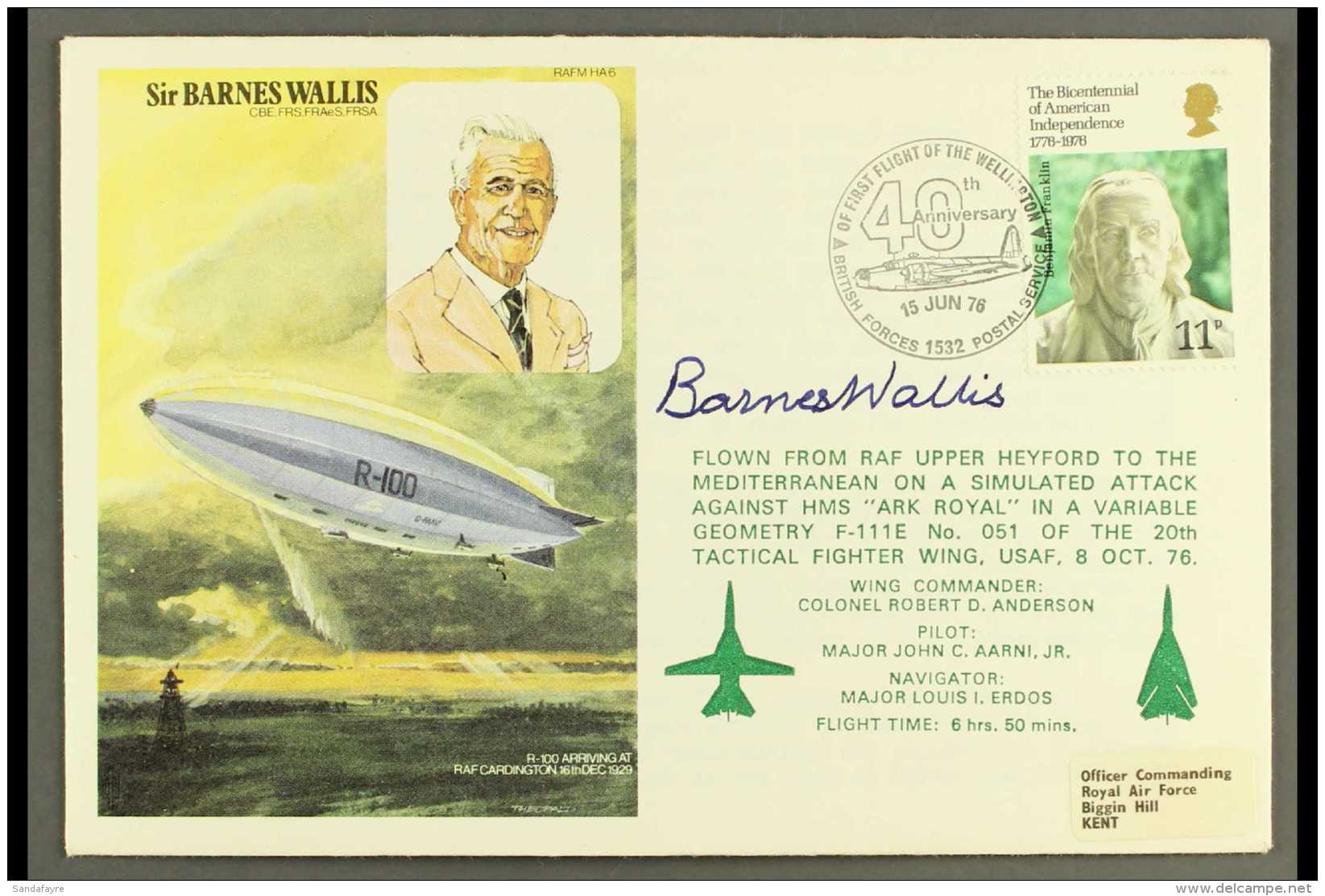 AVIATORS - SIR BARNES WALLIS AUTOGRAPH On 1976 RAF Illustrated RAF Museum Cover HA6 Bearing GB 1976 11p Bicent... - Unclassified