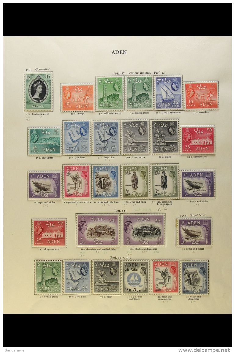 ADEN &amp; STATES 1953/9 FINE NEVER HINGED MINT COLLECTION With First QEII Definitive Sets Of Aden, Kathiri State... - Other & Unclassified