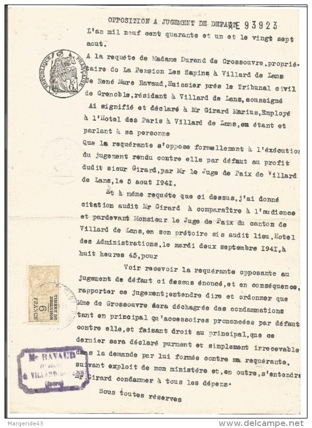 FISCAUX SUR PAPIER FILIGRANE REPUBLIQUE FRANCAISE 1940 - Autres & Non Classés