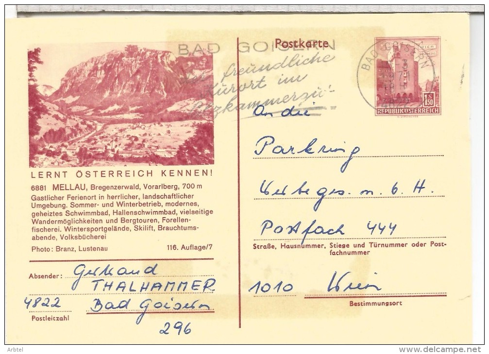 AUSTRIA ENTERO POSTAL MELLAU MONTAÑA MAT BAD GOISERN - Bergsteigen