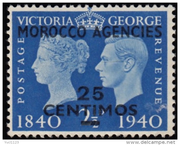 GREAT BRITAIN OFFICE IN MOROCCO - Scott #92 King George VI &amp; Queen Elizabeth 'Surcharged' / Mint H Stamp - Morocco Agencies / Tangier (...-1958)