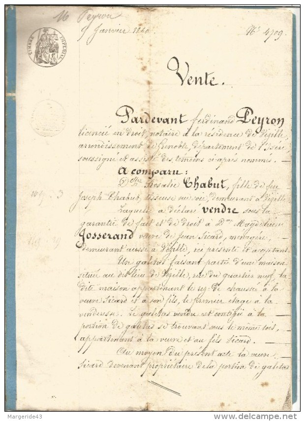 GENERALITE DE VIZILLE (ISERE) DU 9/1/1860 - Cachets Généralité
