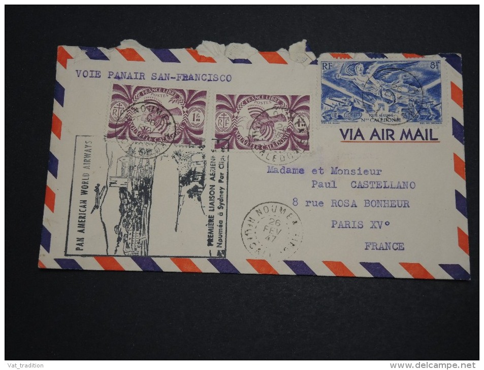 NOUVELLE CALÉDONIE - Enveloppe 1 ère Liaison  Nouméa / Sydney  Pour Paris En 1947 - A Voir - L 2517 - Lettres & Documents