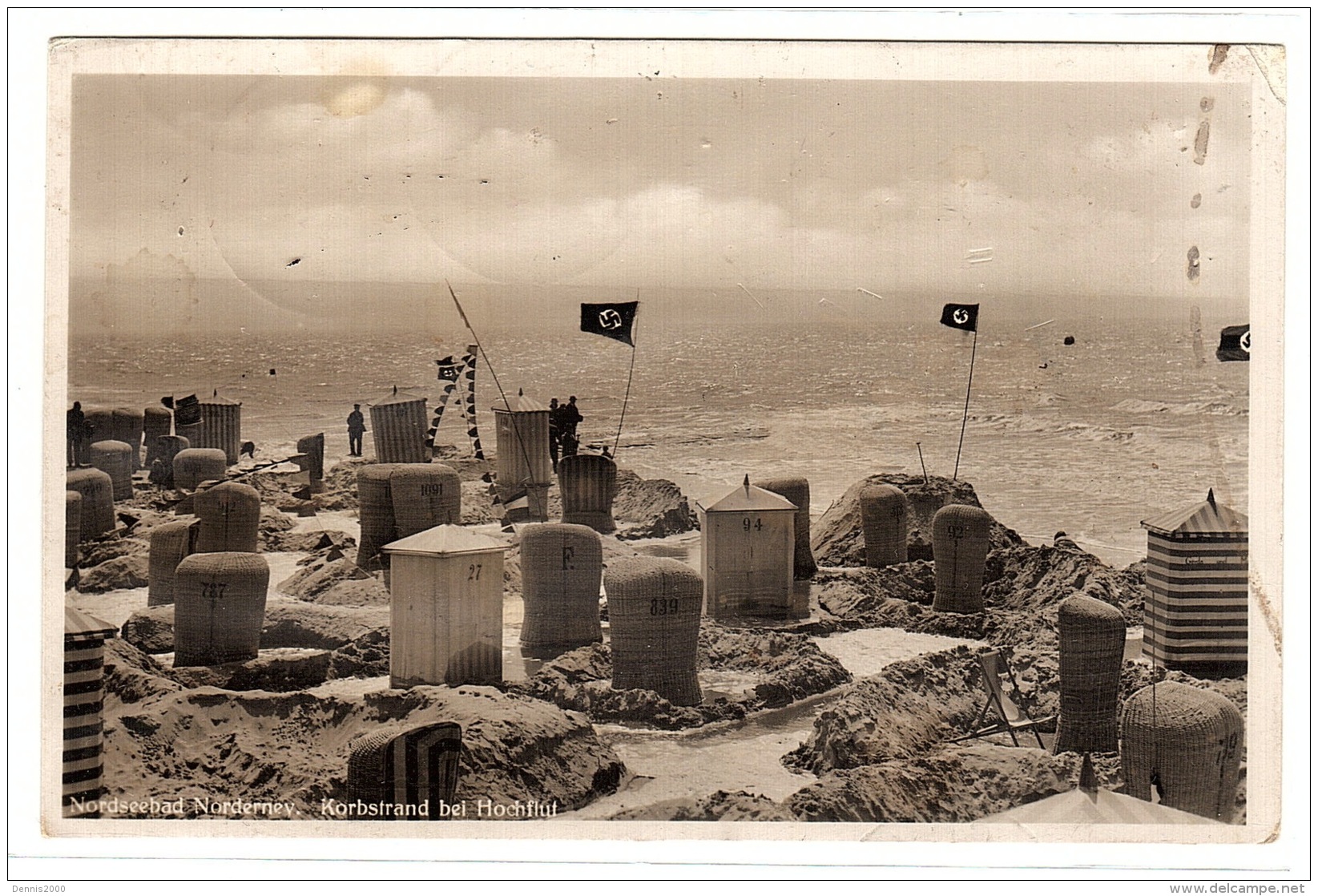 NORDERNEY - Nordseebad - Korbstrand Bei Hochflut - DRAPEAU - Oblit. 1938 - Norderney