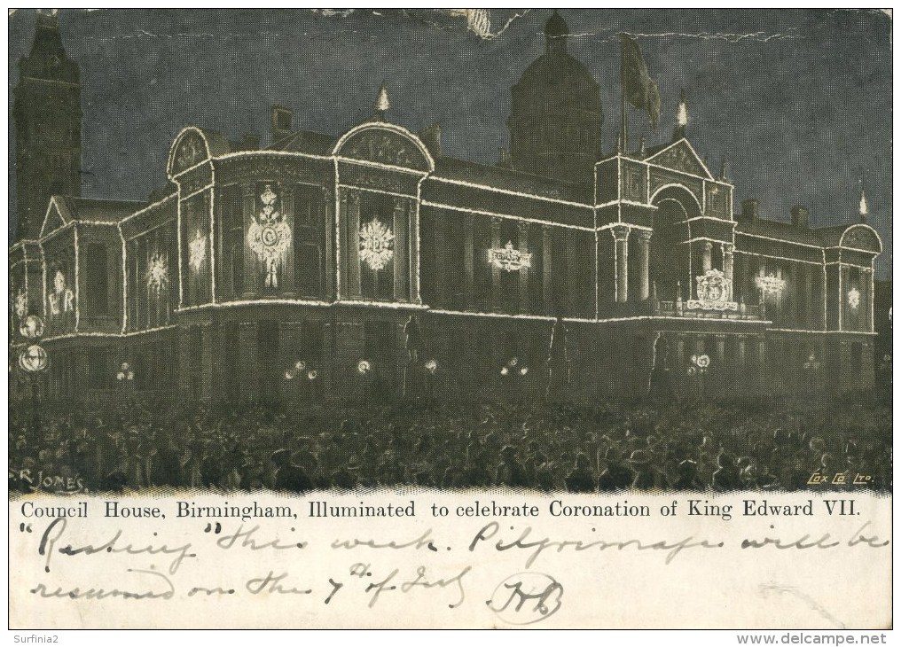 WEST MIDLANDS - BIRMINGHAM COUNCIL HOUSE, ILLUMINATED TO CELEBRATE CORONATION OF EDWARD VII 1902 Wm233 - Coventry