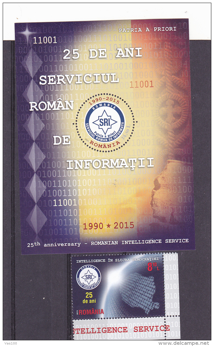 # 186  SRI, ROMANIAN INTELLIGENCE SERVICE, 2015, MNH**, BLOCK, ROMANIA - Unused Stamps