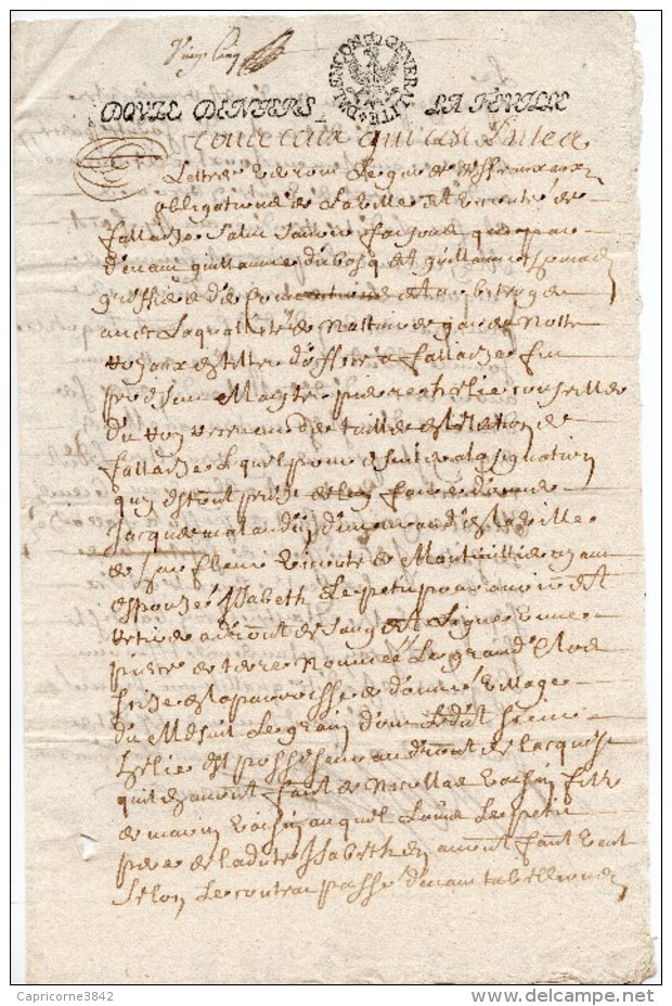 1644 - Document Manuscrit - Cachet Généralité D'Alençon - Taxe De 12 Deniers La Feuille - Vente De Terre - Cachets Généralité