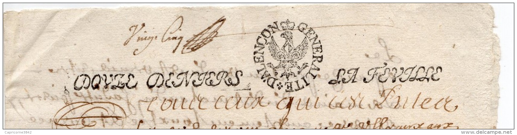 1644 - Document Manuscrit - Cachet Généralité D'Alençon - Taxe De 12 Deniers La Feuille - Vente De Terre - Matasellos Generales