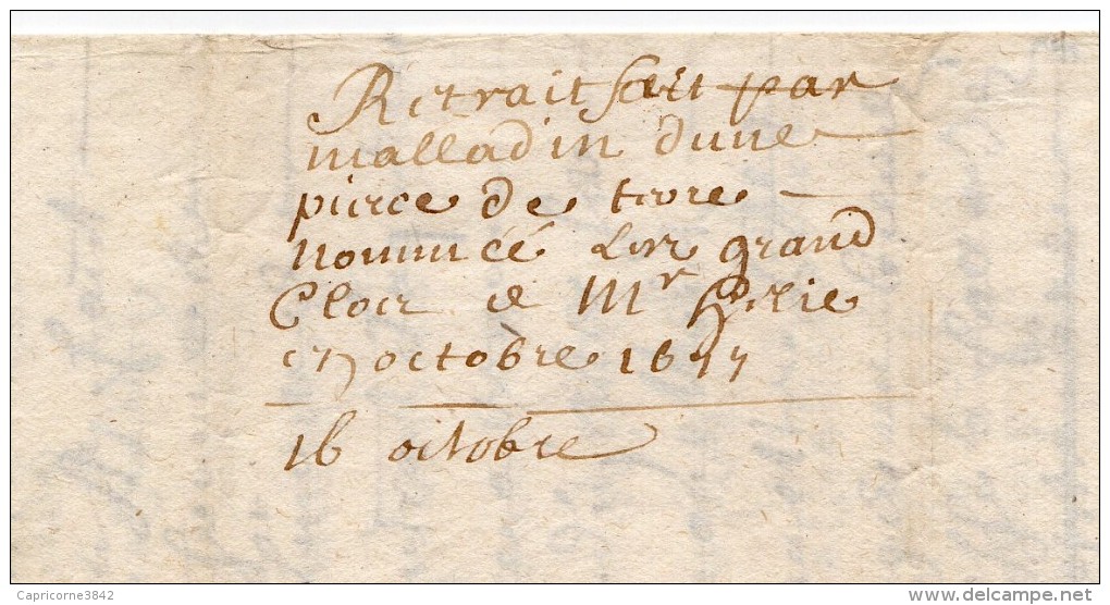 1644 - Document Manuscrit - Cachet Généralité D'Alençon - Taxe De 12 Deniers La Feuille - Vente De Terre - Matasellos Generales