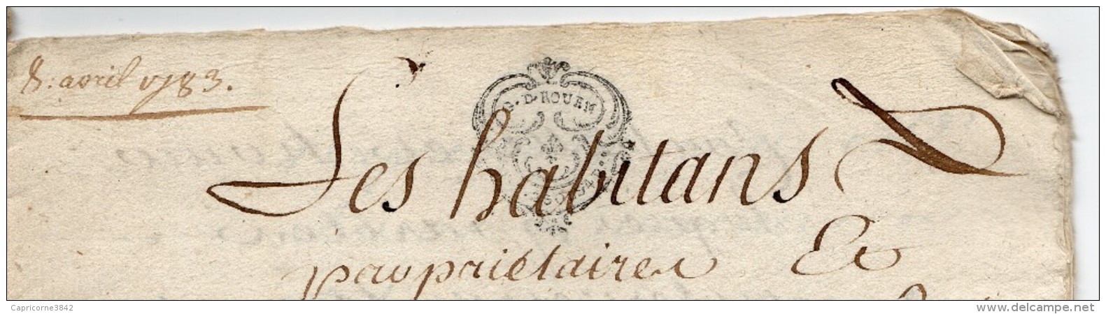 1783 - Acte Notarié - Cachet Généralité De Rouen - Taxe 2 Sols Et 4 Deniers Par Feuille - Document 6 Feuilles - Gebührenstempel, Impoststempel