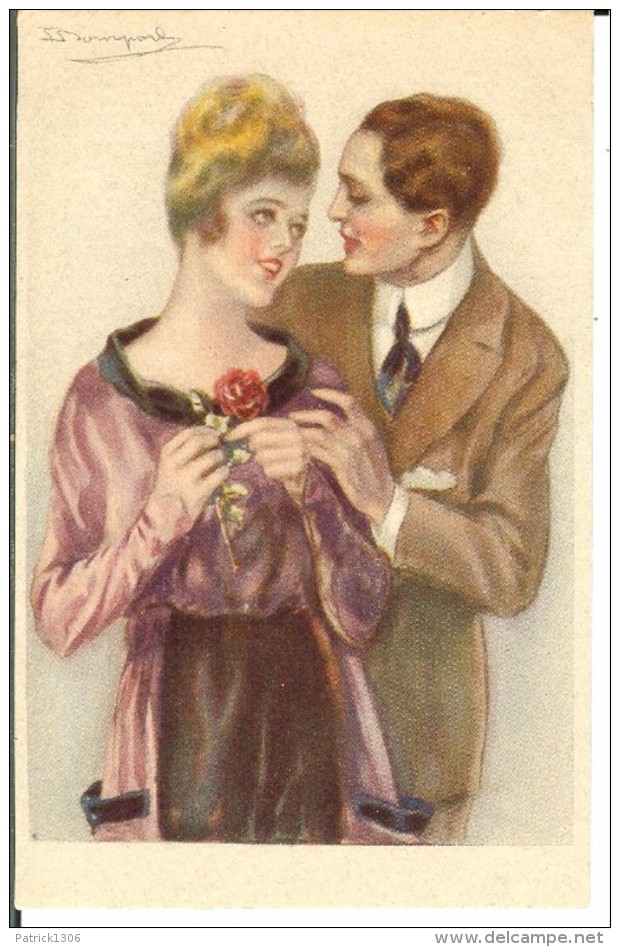 CPA Illustration Couple Avec Femme à La Rose  11611 - Bompard, S.